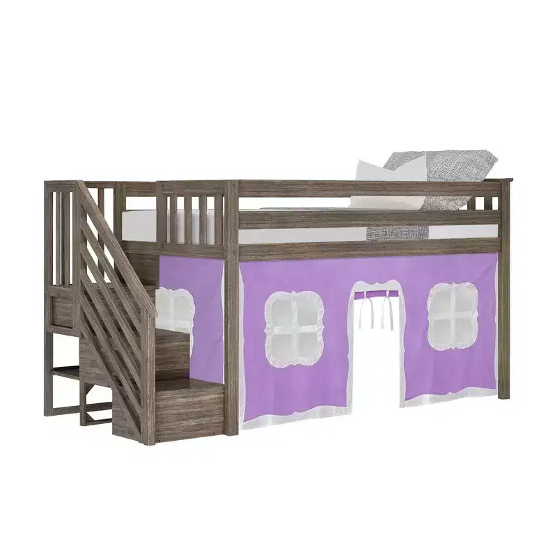 Max & Lily Twin Low Loft with Stairs and Curtains