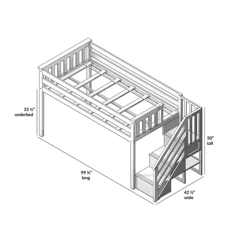 Max & Lily Twin Low Loft with Stairs and Curtains