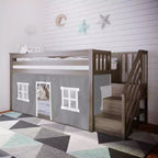 Max & Lily Twin Low Loft with Stairs and Curtains