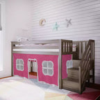 Max & Lily Twin Low Loft with Stairs and Curtains