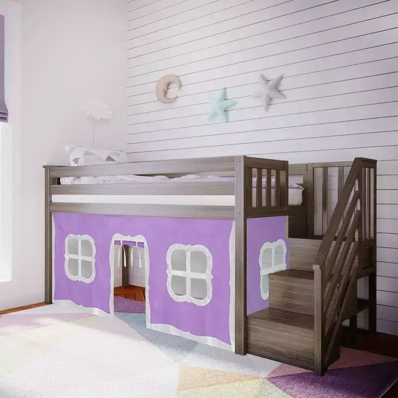 Max & Lily Twin Low Loft with Stairs and Curtains
