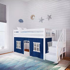 Max & Lily Twin Low Loft with Stairs and Curtains