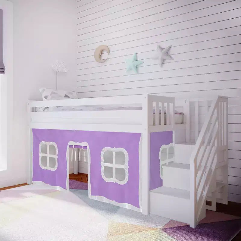 Max & Lily Twin Low Loft with Stairs and Curtains