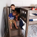 Lit superposé jumeau bas Max & Lily avec escalier et rideaux