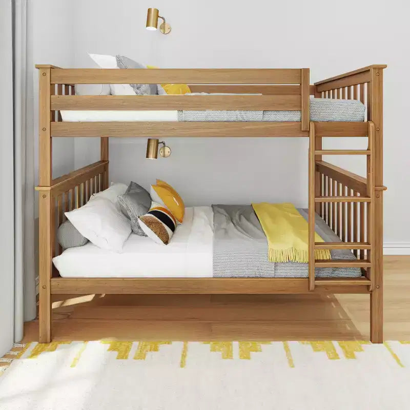 Lit superposé double au-dessus double Max & Lily pour enfants, lit plateforme en bois massif, sommier tapissier non requis