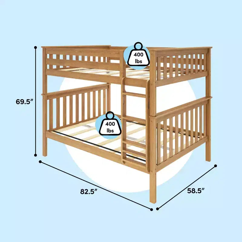Lit superposé double au-dessus double Max & Lily pour enfants, lit plateforme en bois massif, sommier tapissier non requis