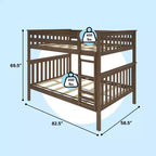 Lit superposé double au-dessus double Max & Lily pour enfants, lit plateforme en bois massif, sommier tapissier non requis