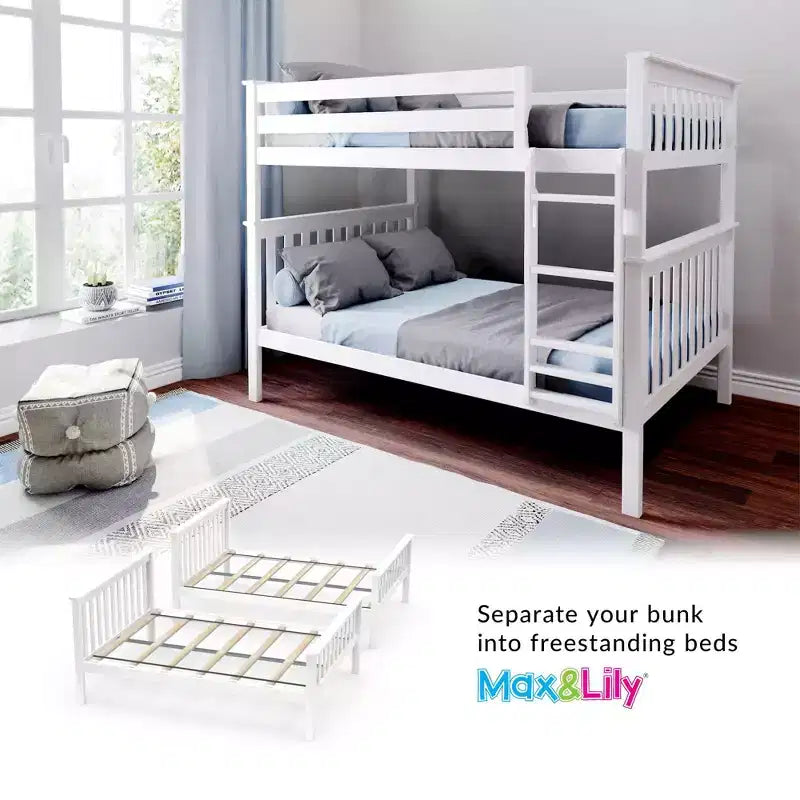 Lit superposé double au-dessus double Max & Lily pour enfants, lit plateforme en bois massif, sommier tapissier non requis