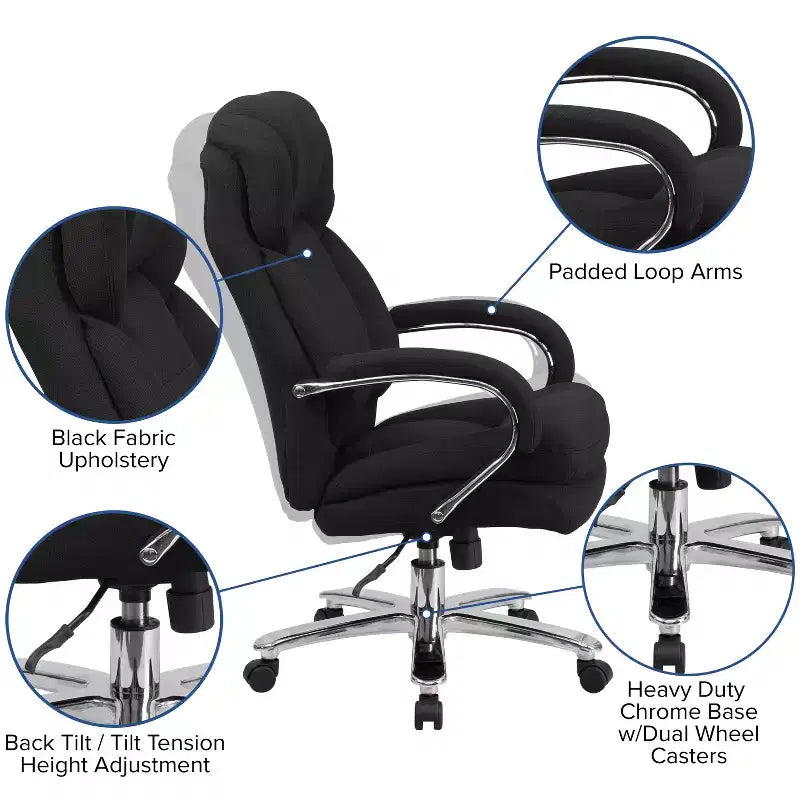 Flash Furniture HERCULES Series 24/7 Intensive Use Big & Tall 500 lb. Rated Executive Swivel Ergonomic Office Chair with Loop Arms
