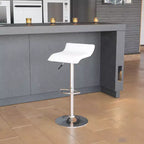 Tabouret de bar contemporain Flash Furniture réglable en hauteur en vinyle avec siège vague solide et base chromée