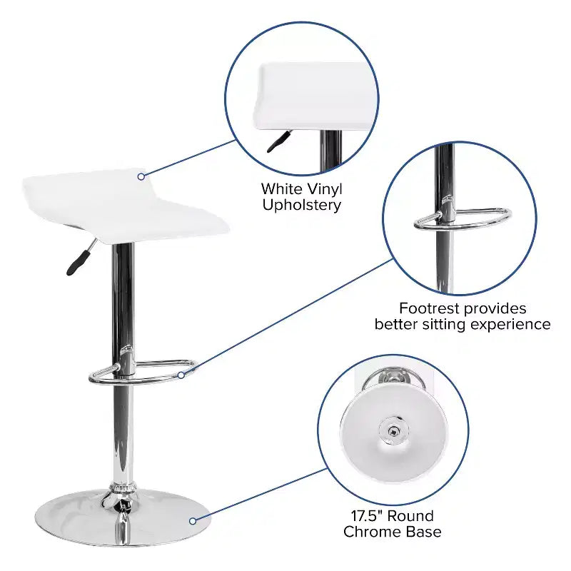 Tabouret de bar contemporain Flash Furniture réglable en hauteur en vinyle avec siège vague solide et base chromée