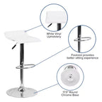 Tabouret de bar contemporain Flash Furniture réglable en hauteur en vinyle avec siège vague solide et base chromée