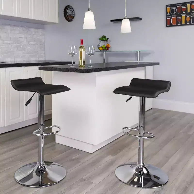 Tabouret de bar contemporain Flash Furniture réglable en hauteur en vinyle avec siège vague solide et base chromée