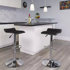 Tabouret de bar contemporain Flash Furniture réglable en hauteur en vinyle avec siège vague solide et base chromée