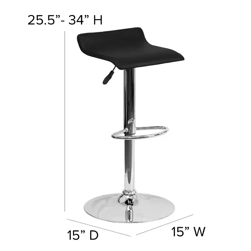 Tabouret de bar contemporain Flash Furniture réglable en hauteur en vinyle avec siège vague solide et base chromée