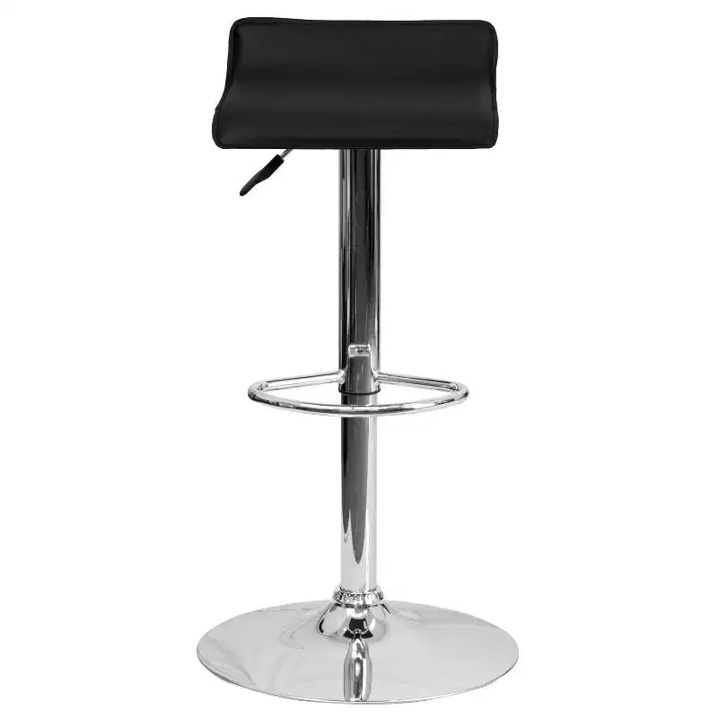 Tabouret de bar contemporain Flash Furniture réglable en hauteur en vinyle avec siège vague solide et base chromée
