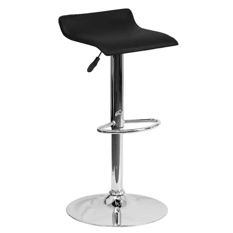 Tabouret de bar contemporain Flash Furniture réglable en hauteur en vinyle avec siège vague solide et base chromée