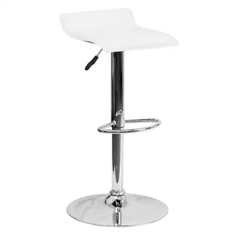Tabouret de bar contemporain Flash Furniture réglable en hauteur en vinyle avec siège vague solide et base chromée