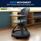 Flash Furniture Laikyn Chaise de bureau mobile gris foncé avec rotation de tablette à 360 degrés et rangement sous l'assise