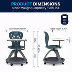 Flash Furniture Laikyn Chaise de bureau mobile gris foncé avec rotation de tablette à 360 degrés et rangement sous l'assise