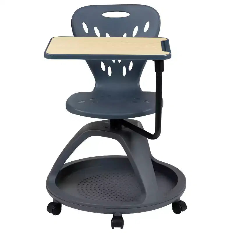 Flash Furniture Laikyn Chaise de bureau mobile gris foncé avec rotation de tablette à 360 degrés et rangement sous l'assise