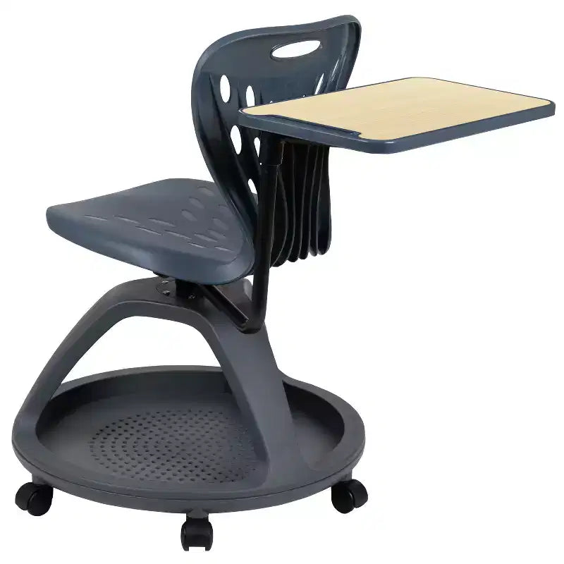 Flash Furniture Laikyn Chaise de bureau mobile gris foncé avec rotation de tablette à 360 degrés et rangement sous l'assise