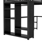 Full XL Size Loft Bed Frame with Built-in Wardrobe