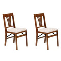 MECO Stakmore Urn Premium Solid Wood Dining Table Folding Chair Set with Fabric Padded Upholstered Seat, Fruitwood/Blush (2 Pack)