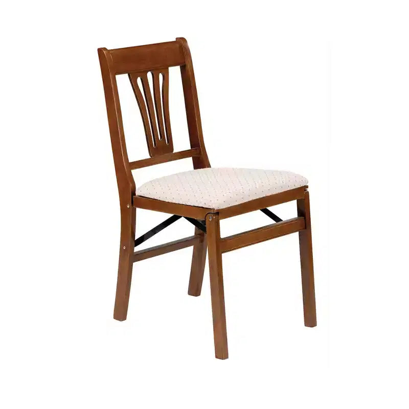 Ensemble de 2 chaises pliantes de salle à manger MECO Stakmore Urn en bois massif de qualité supérieure avec siège rembourré en tissu, couleur Fruitwood/Blush