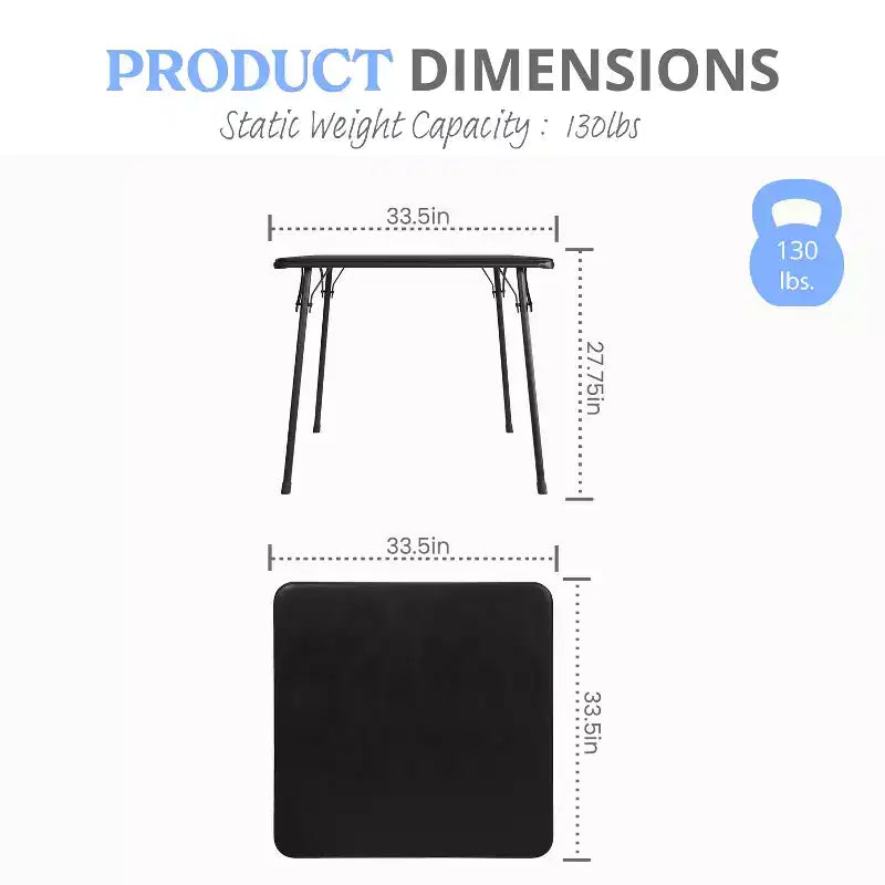 Emma et Oliver Table Pliante Noire avec Dessus de Table en Vinyle – Table de Jeu – Table Portable