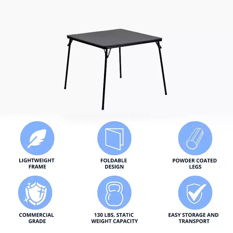Emma et Oliver Table Pliante Noire avec Dessus de Table en Vinyle – Table de Jeu – Table Portable