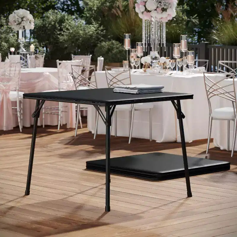 Emma et Oliver Table Pliante Noire avec Dessus de Table en Vinyle – Table de Jeu – Table Portable