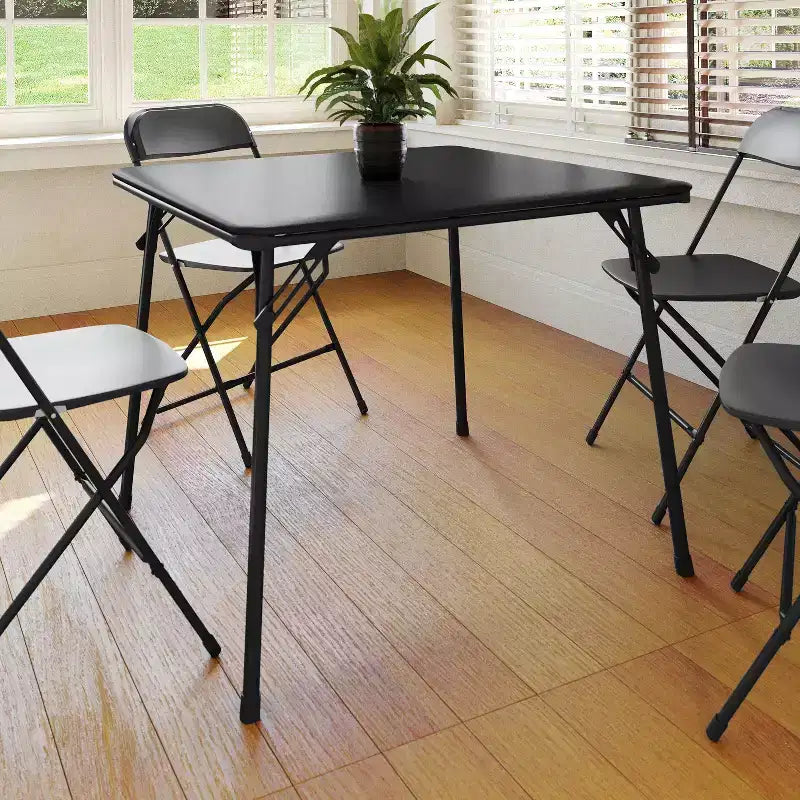 Emma et Oliver Table Pliante Noire avec Dessus de Table en Vinyle – Table de Jeu – Table Portable