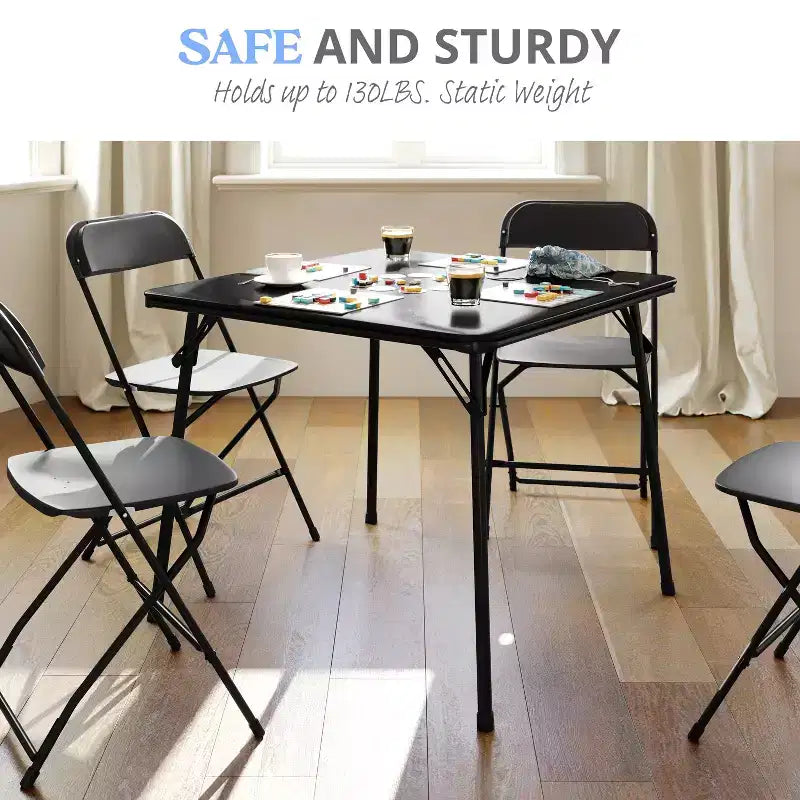Emma et Oliver Table Pliante Noire avec Dessus de Table en Vinyle – Table de Jeu – Table Portable