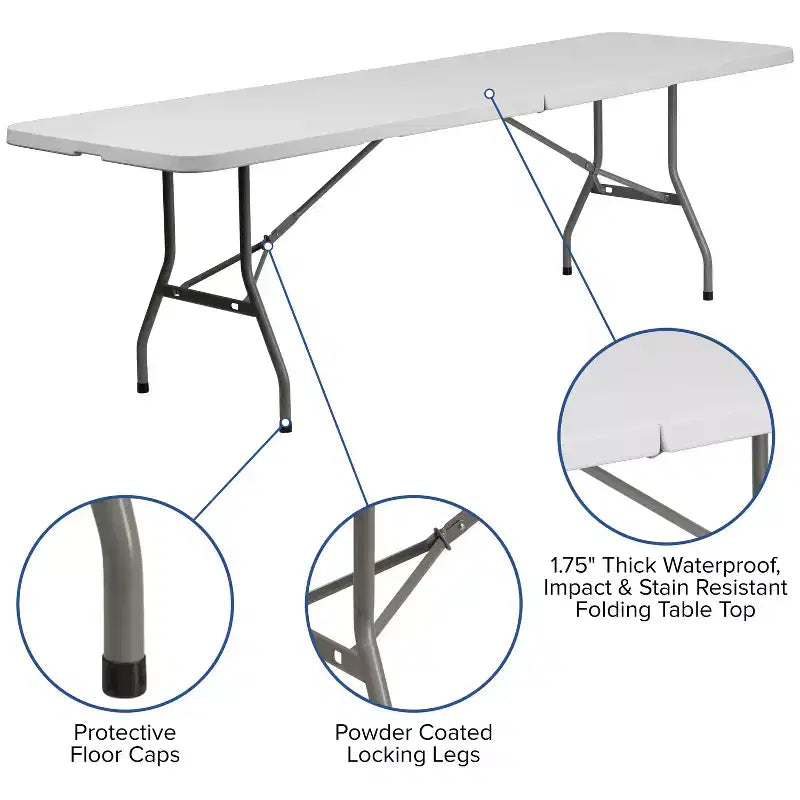 Table pliante de banquet et d'événement en plastique blanc granit Emma et Oliver de 2,40 m avec poignée