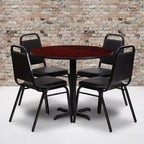 Emma and Oliver 36 Round Laminate X-Base Table Set with 4 Banquet Chairs