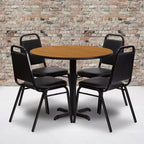 Emma and Oliver 36 Round Laminate X-Base Table Set with 4 Banquet Chairs
