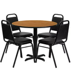 Emma and Oliver 36 Round Laminate X-Base Table Set with 4 Banquet Chairs