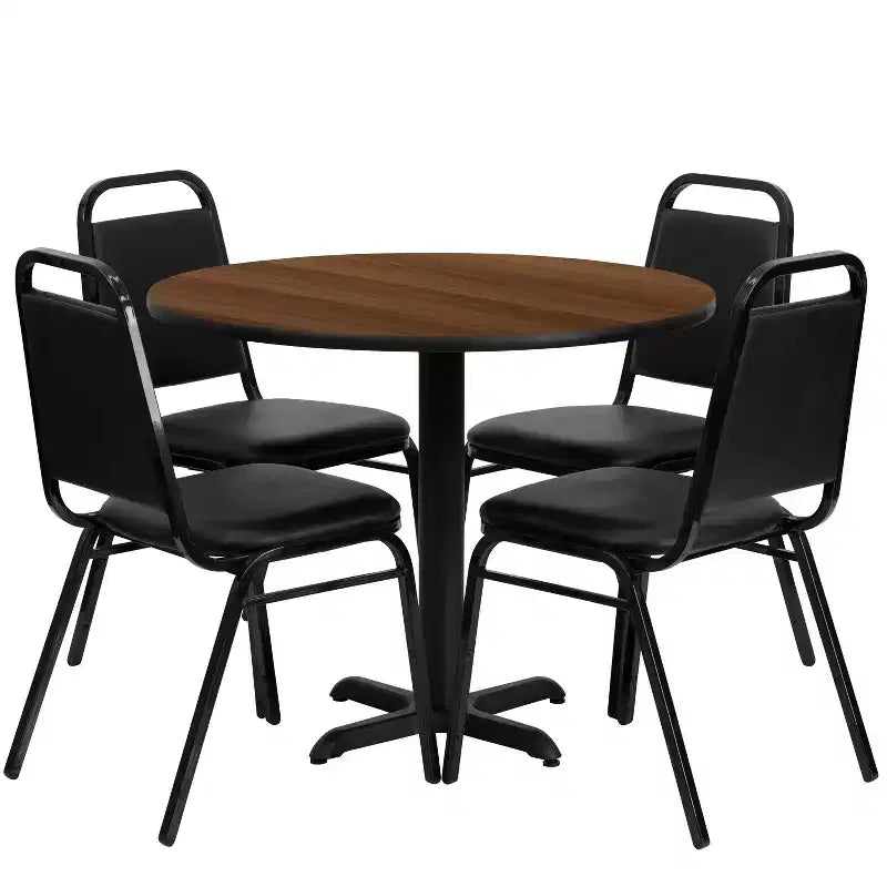 Emma and Oliver 36 Round Laminate X-Base Table Set with 4 Banquet Chairs