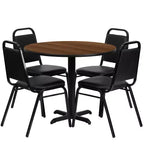 Emma and Oliver 36 Round Laminate X-Base Table Set with 4 Banquet Chairs