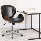 Chaise de bureau de conférence Emma et Oliver en bois mi-dossier avec siège en cuir