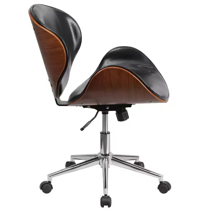 Chaise de bureau de conférence Emma et Oliver en bois mi-dossier avec siège en cuir