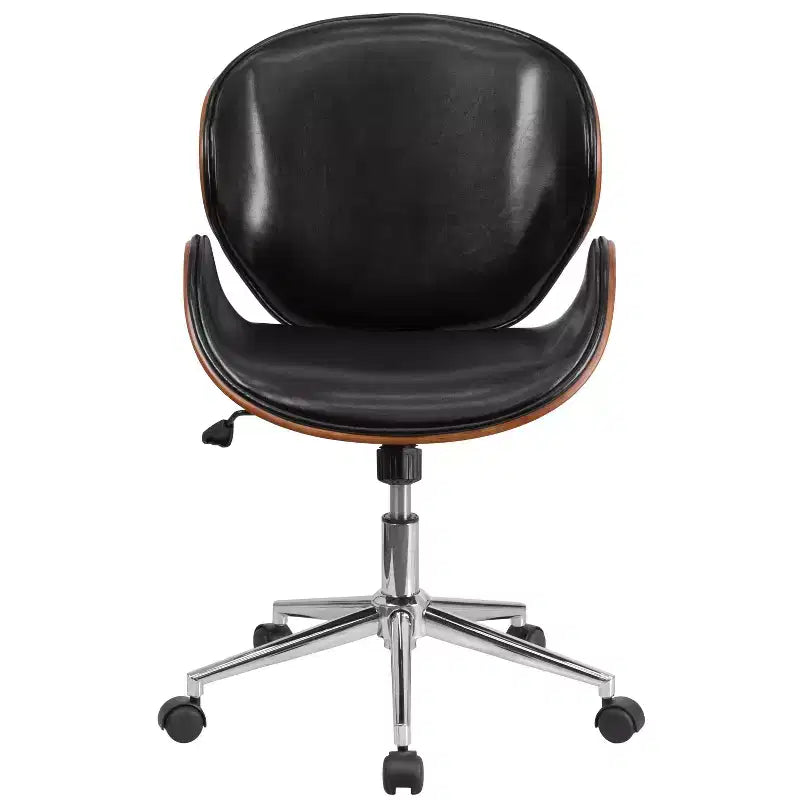 Chaise de bureau de conférence Emma et Oliver en bois mi-dossier avec siège en cuir