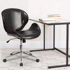 Chaise de bureau de conférence Emma et Oliver en bois mi-dossier avec siège en cuir