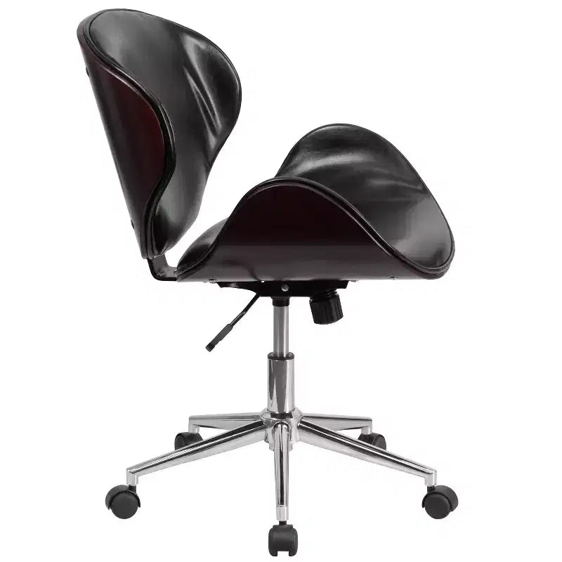 Chaise de bureau de conférence Emma et Oliver en bois mi-dossier avec siège en cuir
