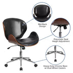 Chaise de bureau de conférence Emma et Oliver en bois mi-dossier avec siège en cuir