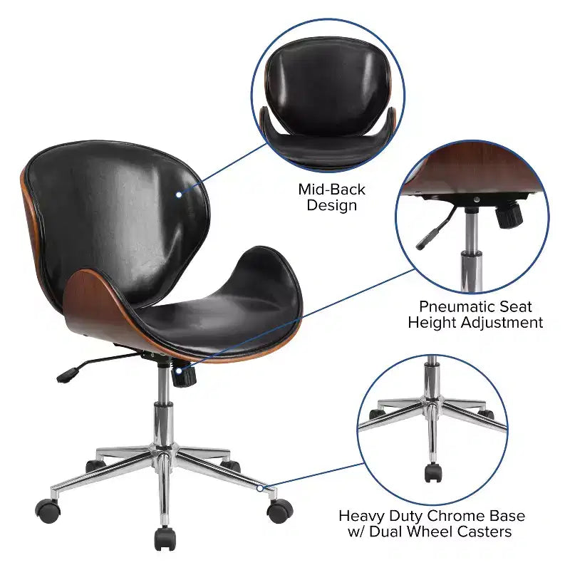 Chaise de bureau de conférence Emma et Oliver en bois mi-dossier avec siège en cuir