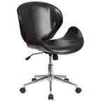 Emma and Oliver Mid-Back Wood Conference Office Chair with Leather Seat
