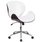 Chaise de bureau de conférence Emma et Oliver en bois mi-dossier avec siège en cuir
