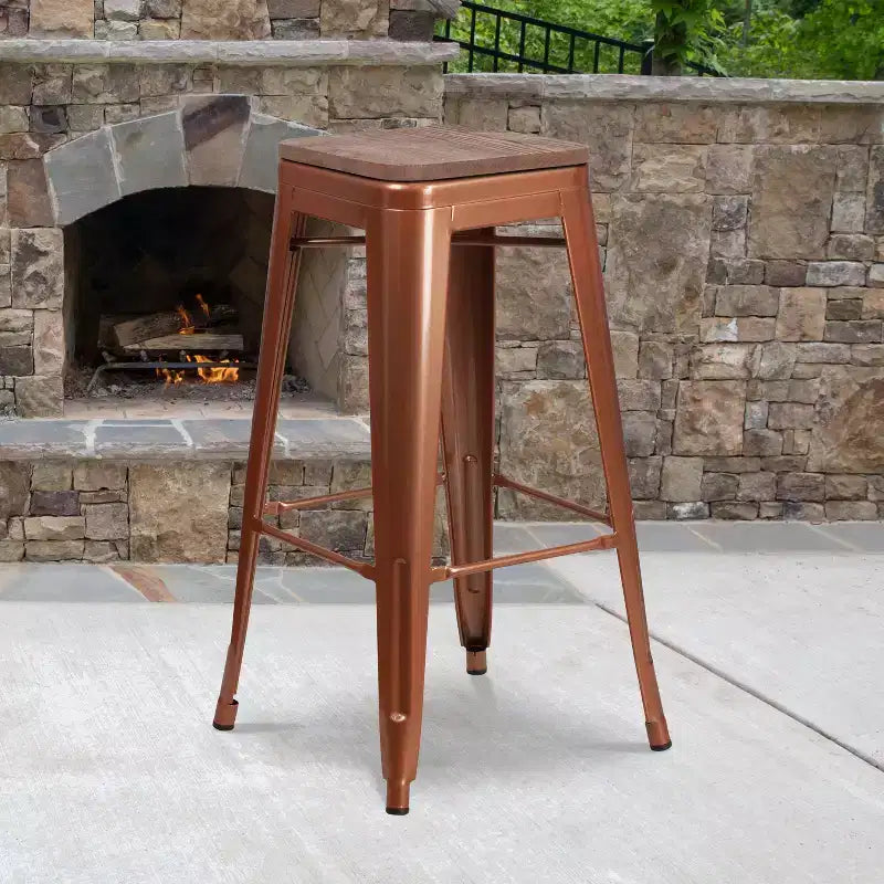 Tabouret de bar sans dossier Emma et Oliver 30H avec siège carré en bois